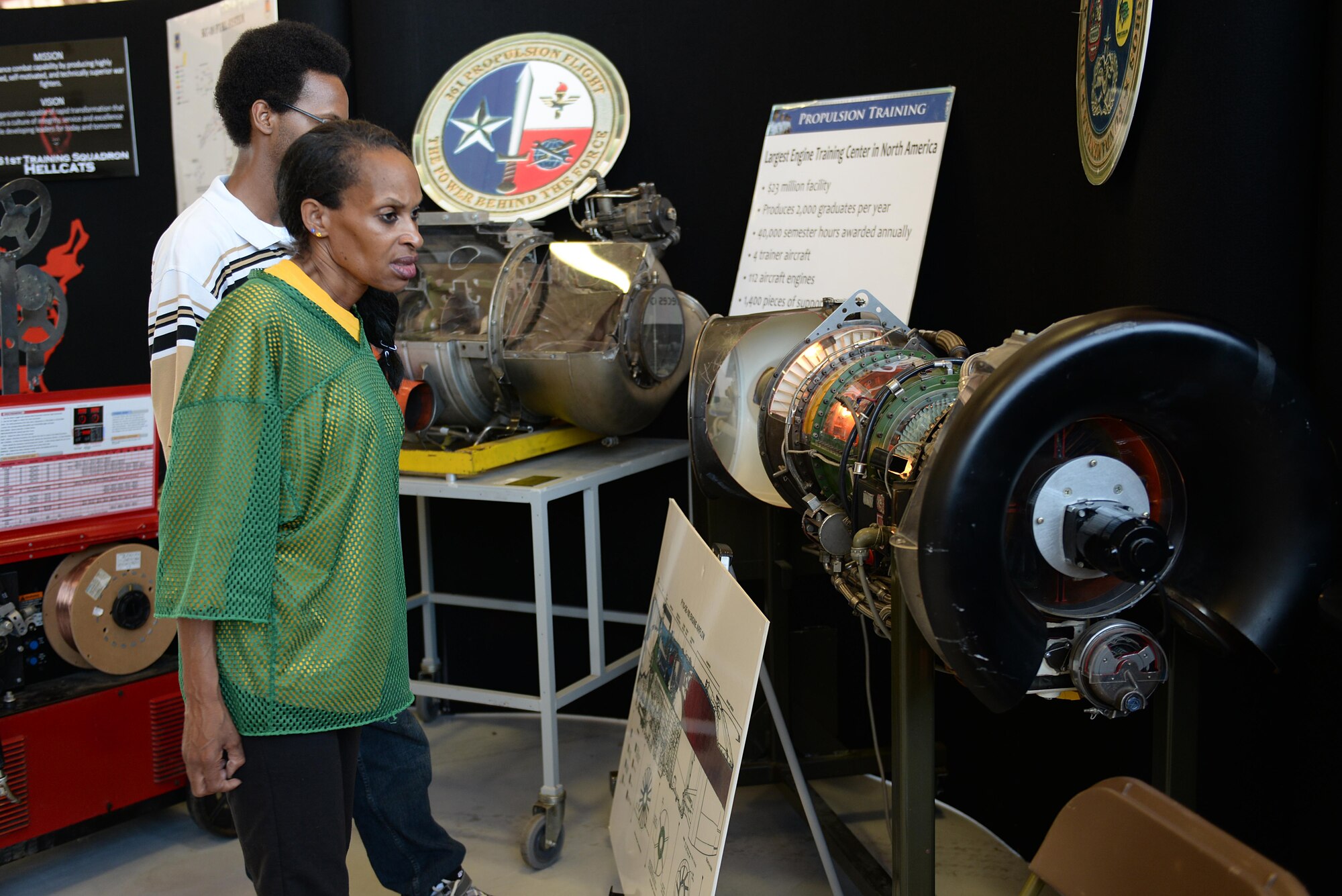 Wichita Falls and neighboring community members witness first-hand the capabilities of the 361st Training Squadron propulsion training course at Sheppard Air Force Base, Texas, Sept. 18. 2016. Sheppard opened its gates to thousands of people in the Wichita Falls and neighboring communities for its 75th Anniversary Open House and Air Show Celebration. (U.S. Air Force photo by Senior Airman Kyle E. Gese)