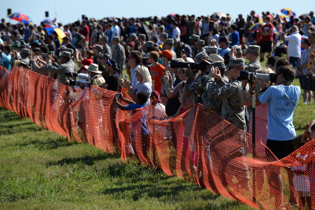 Thousands of people from Wichita Falls and neighboring communities attend the 75th Anniversary Open House and Air Show Celebration on Sheppard Air Force Base, Texas, Sept. 17, 2016. The celebration had numerous performers such as the Tora Tora Tora Pearl Harbor reenactment, the Air Force Wings of Blue, skydiver Dana Bowman, Viper Air Show jet car and solo demo, Randy Ball’s Mig 17 and Vietnam T-37 demo, Kent Pietsch Jelly Belly comedy air act, Texas Raiders B-17 WWII demo, Freedom Flyers P-51 WWII demo, and the world-famous U.S. Air Force Thunderbirds. (U.S. Air Force photo by Senior Airman Kyle E. Gese)