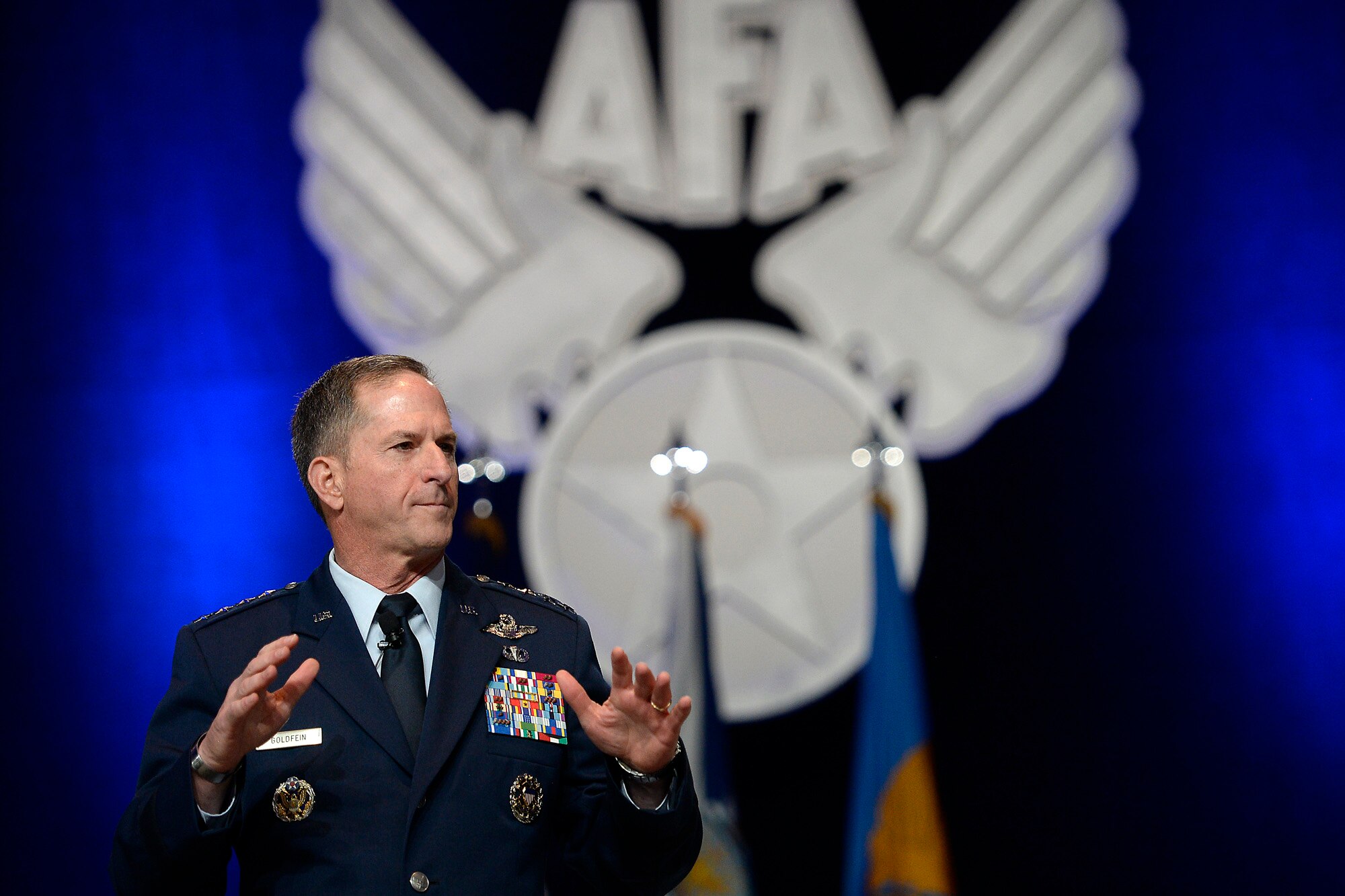 Air Force Chief of Staff Gen. Dave Goldfein gives his first "Air Force Update," during the Air Force Association's Air, Space and Cyber Conference in National Harbor, Md., Sept. 20, 2016. The 21st chief of staff announced his three focus areas: to revitalize squadrons, develop joint leaders and teams, and improve command and control. (U.S. Air Force photo/Scott M. Ash)  