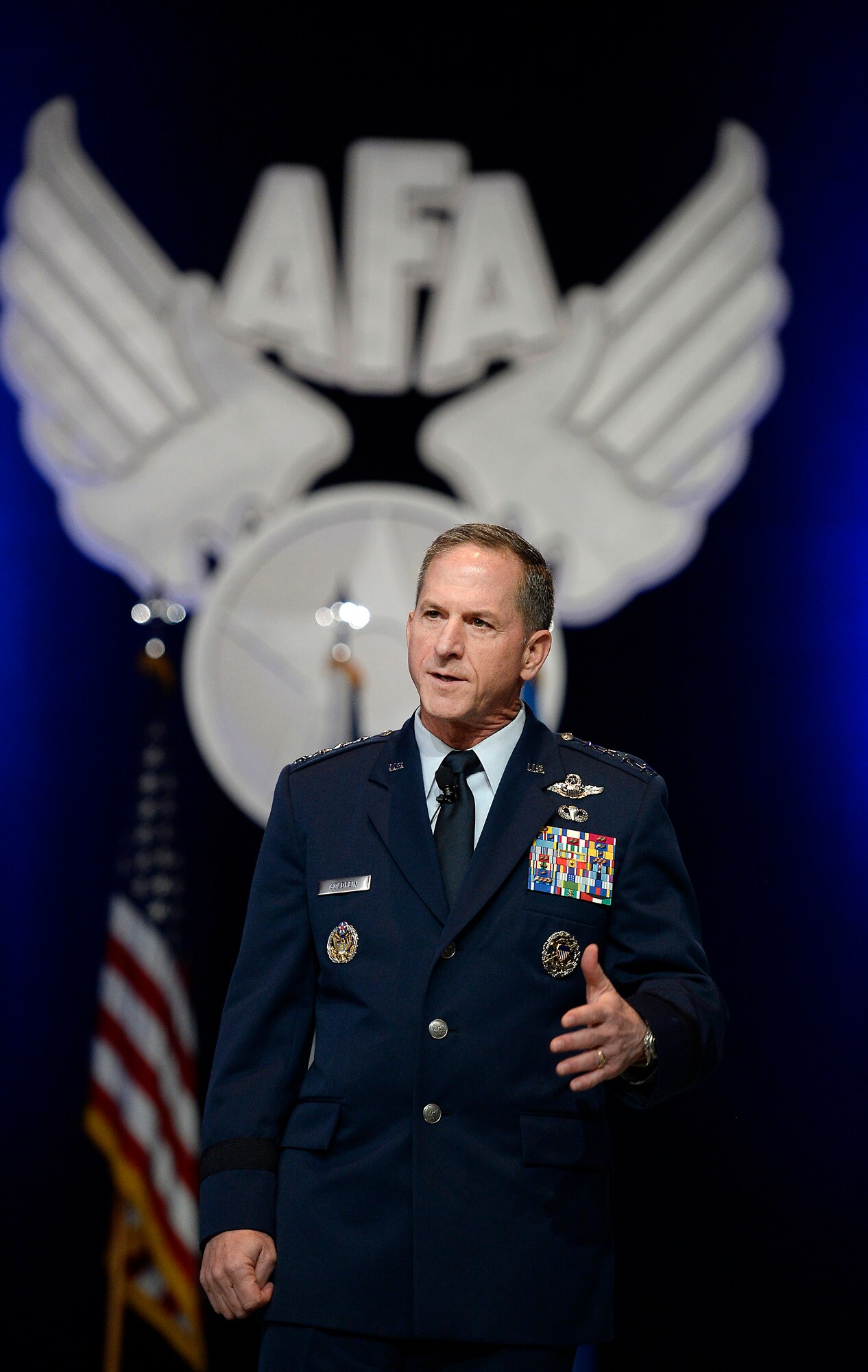 Air Force Chief of Staff Gen. Dave Goldfein gives his first "Air Force Update," during the Air Force Association's Air, Space and Cyber Conference in National Harbor, Md., Sept. 20, 2016. The 21st chief of staff announced his three focus areas: to revitalize squadrons, develop joint leaders and teams, and improve command and control. (U.S. Air Force photo/Scott M. Ash)  