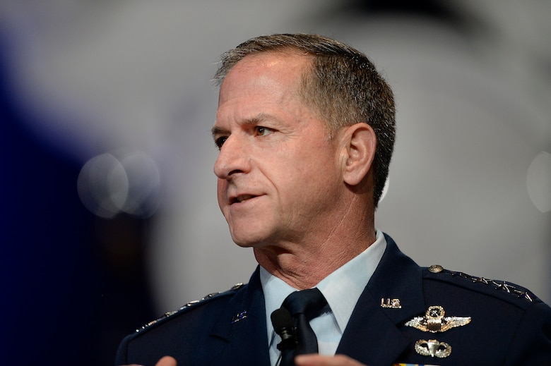 Air Force Chief of Staff Gen. Dave Goldfein gives his first "Air Force Update," during the Air Force Association's Air, Space and Cyber Conference in National Harbor, Md., Sept. 20, 2016. The 21st chief of staff announced his three focus areas: to revitalize squadrons, develop joint leaders and teams, and improve command and control. (U.S. Air Force photo/Scott M. Ash)  