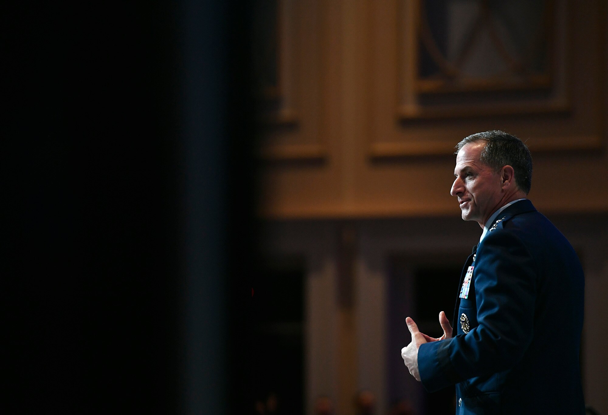 Air Force Chief of Staff Gen. Dave Goldfein gives his first "Air Force Update," during the Air Force Association's Air, Space and Cyber Conference in National Harbor, Md., Sept. 20, 2016. The 21st chief of staff announced his three focus areas: to revitalize squadrons, develop joint leaders and teams, and improve command and control. (U.S. Air Force photo/Tech. Sgt. Anthony Nelson Jr.)  
