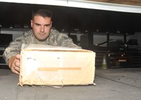 U.S. Air Force Senior Airman George Henry Lintala III, 325th Aircraft Maintenance Squadron supply journeyman, places a non-serviceable aircraft part on a return self at the 43rd Aircraft Munitions Unit on Tyndall AFB, Fla., Sept. 12, 2016. Every aircraft part is inspected before distribution to aircraft maintainers. (U.S. Air Force photo by Senior Airman Ty-Rico Lea/Released)