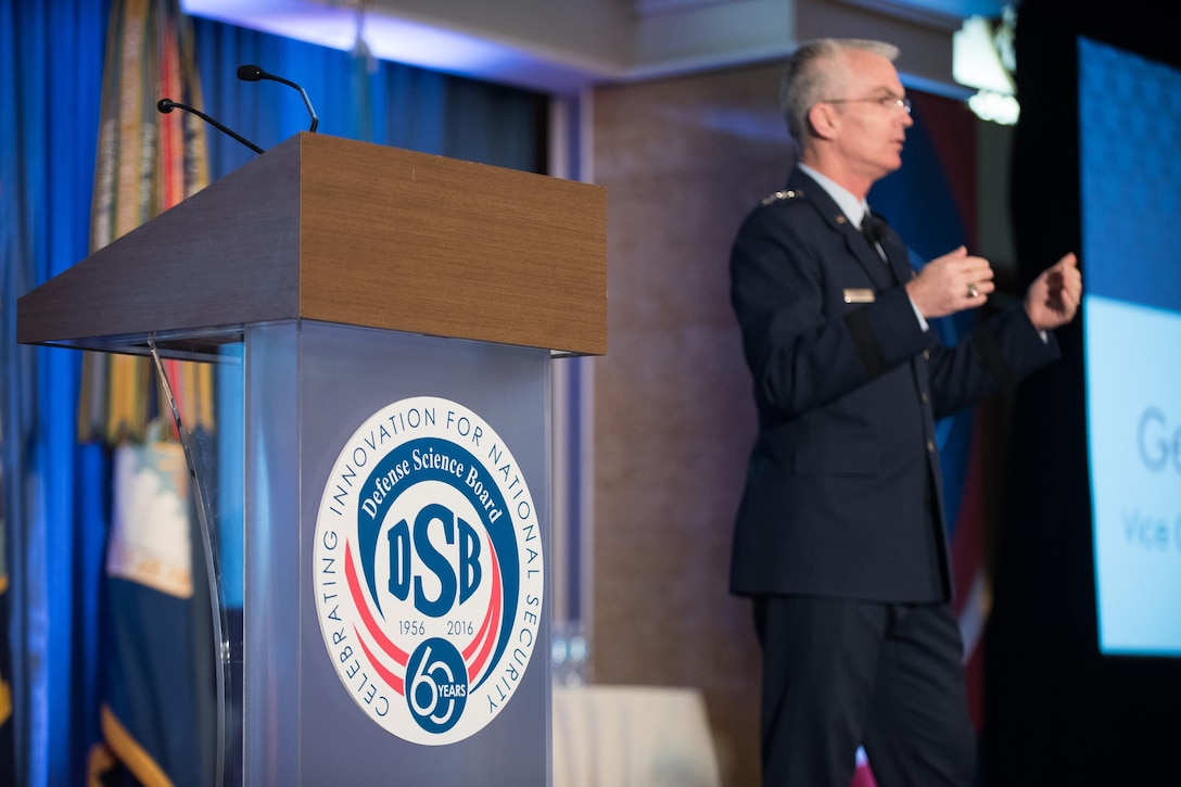 Air Force Gen. Paul J. Selva, vice chairman of the Joint Chiefs of Staff, delivers remarks during an event commemorating the Defense Science Board's 60th anniversary and celebrating Defense Department innovation in Arlington, Va., Sept. 20, 2016. DoD photo by Army Sgt. James K. McCann