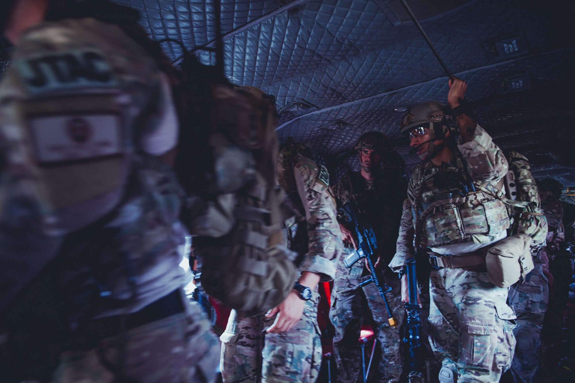 Airmen from the 274th Air Support Operations Squadron, Syracuse, N.Y., conduct air assault and parachute jump training out of a CH-47 Chinook helicopter from the 1-169th General Support Aviation Battalion, Rochester, N.Y., Sept. 10, 2016. The training is part of an annual requirement for parachute jumps, and a larger exercise involving the Civil Air Patrol acting as close air support. (U.S. Air Force photo by Staff Sgt. Ryan Campbell)