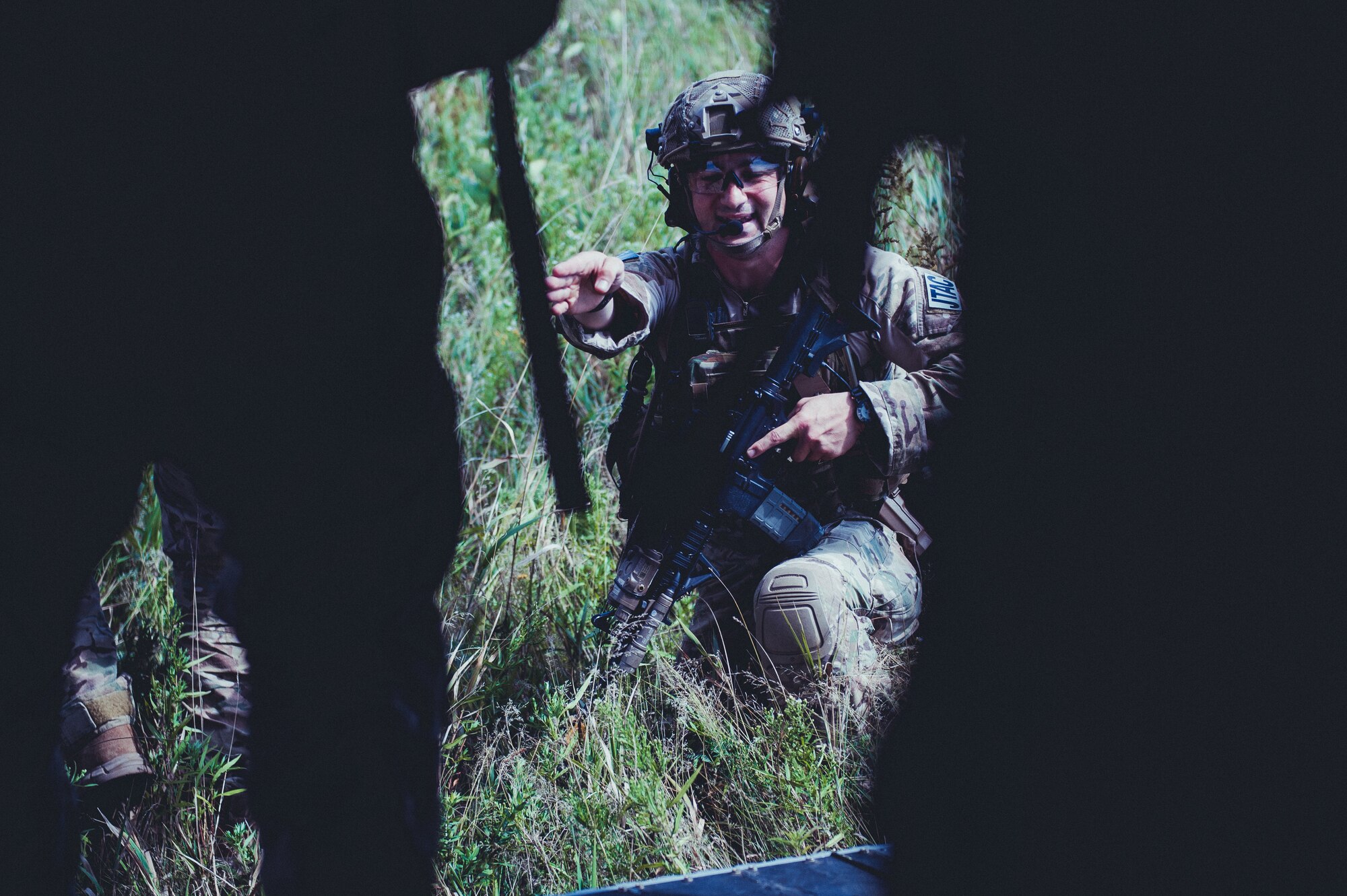 Airmen from the 274th Air Support Operations Squadron, Syracuse, N.Y., conduct air assault and parachute jump training out of a CH-47 Chinook helicopter from the 1-169th General Support Aviation Battalion, Rochester, N.Y., Sept. 10, 2016. The training is part of an annual requirement for parachute jumps, and a larger exercise involving the Civil Air Patrol acting as close air support. (U.S. Air Force photo by Staff Sgt. Ryan Campbell)