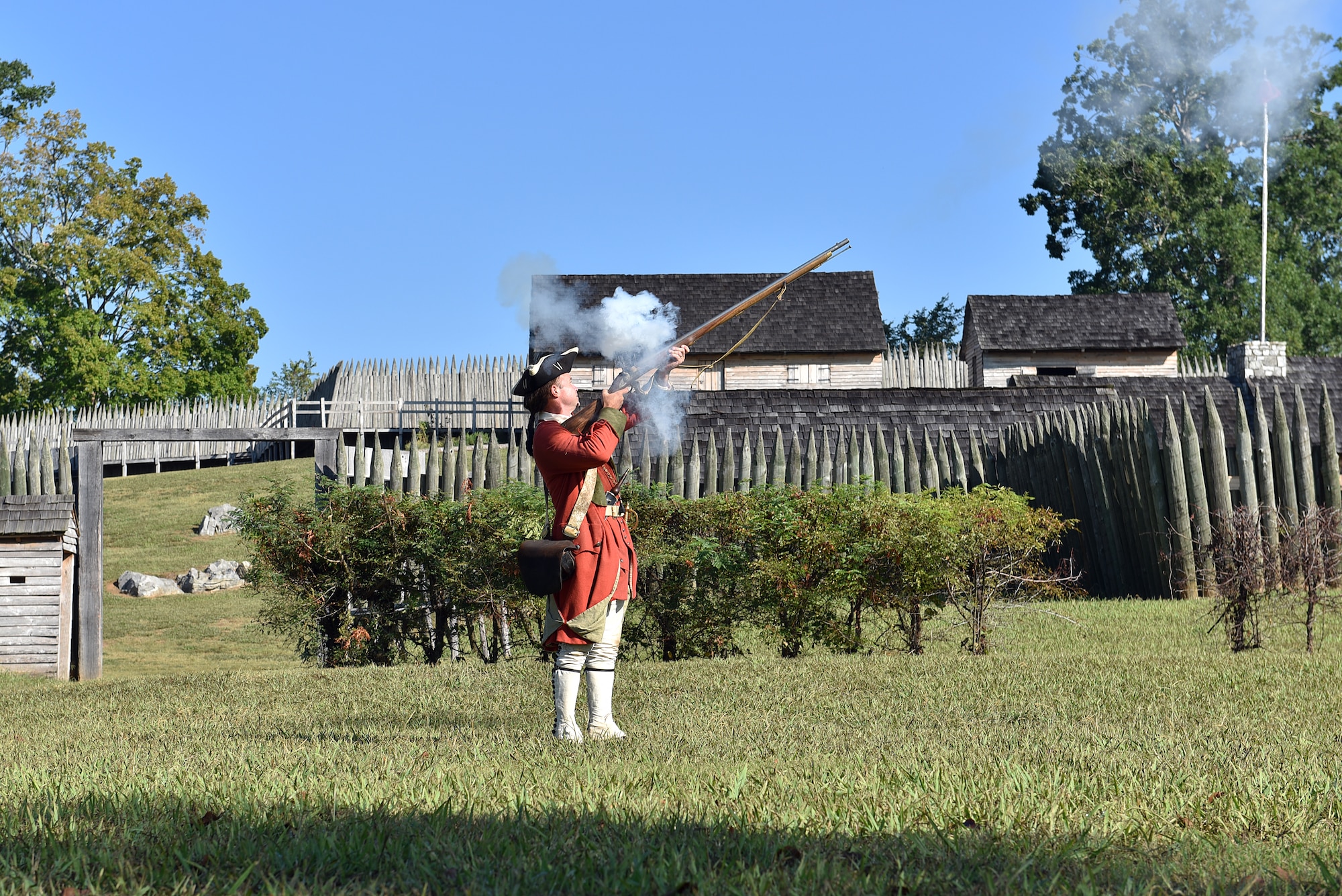 Noncommissioned officers from five nations and the United States tour Fort Loudoun State Historic Area Sept. 20, 2016, in Vonore, Tenn., as part of a cultural day. The area is a Tennessee River peninsula that surrounds Fort Loudoun. The fort once housed British soldiers as a western outpost from 1756-1760 and served relations with the Cherokee. The Air National Guard's I.G. Brown Training and Education Center is hosting the NCOs this week for the International Noncommissioned Officer Development Seminar. (U.S. Air National Guard photo by Master Sgt. Mike R. Smith)