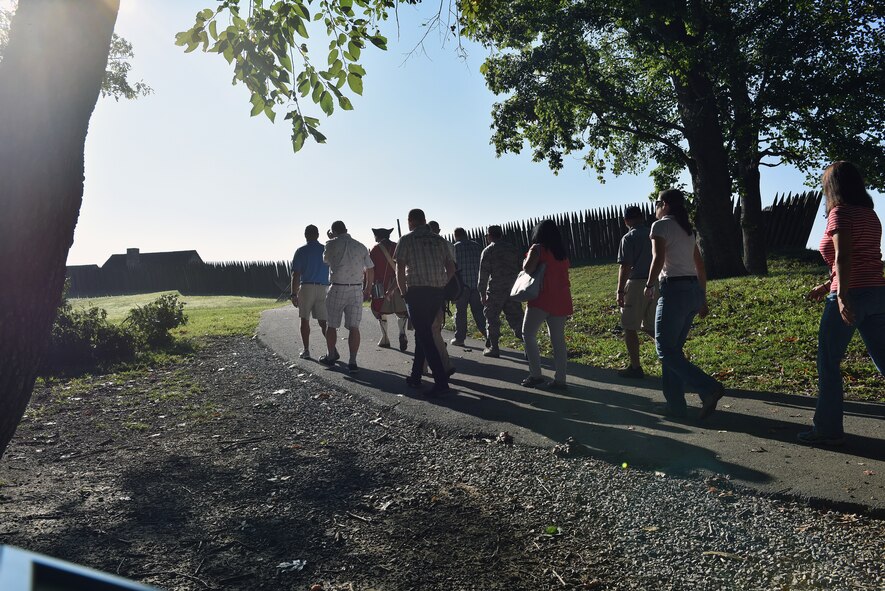 Noncommissioned officers from five nations and the United States tour Fort Loudoun State Historic Area Sept. 20, 2016, in Vonore, Tenn., as part of a cultural day. The area is a Tennessee River peninsula that surrounds Fort Loudoun. The fort once housed British soldiers as a western outpost from 1756-1760 and served relations with the Cherokee. The Air National Guard's I.G. Brown Training and Education Center is hosting the NCOs this week for the International Noncommissioned Officer Development Seminar. (U.S. Air National Guard photo by Master Sgt. Mike R. Smith)