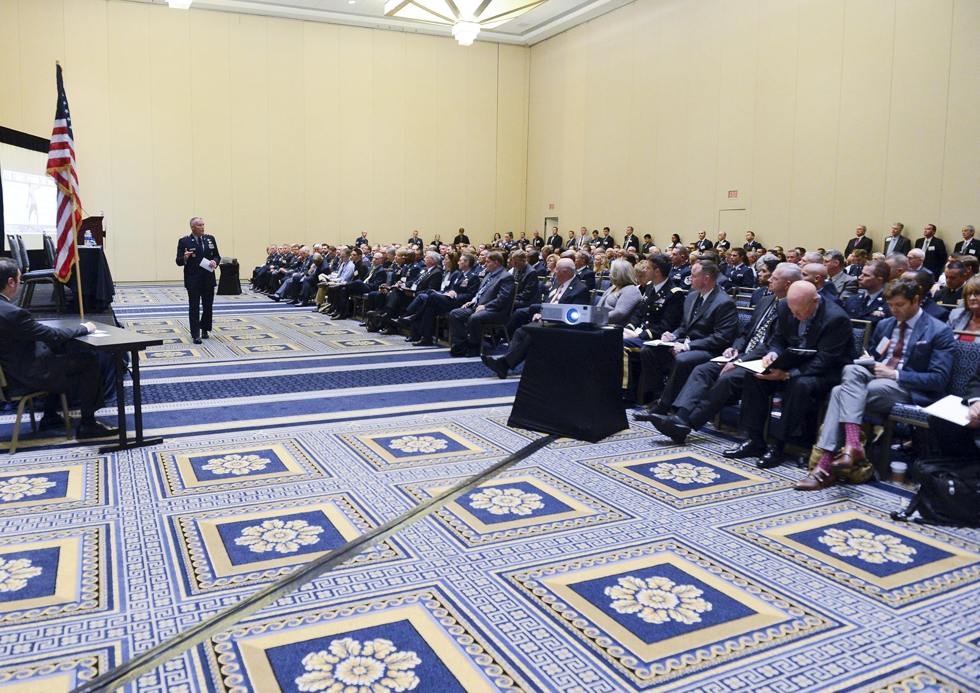 Lt. Gen. Kevin McLaughlin, the U.S. Cyber Command deputy commander, discusses cyber warfare during the Air Force Association's Air, Space and Cyber Conference in National Harbor, Md., Sept. 20, 2016. (U.S. Air Force photo/Scott M. Ash)