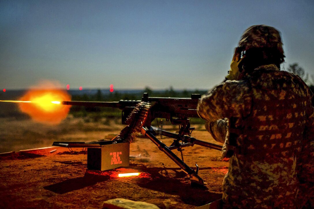 A soldier participates in live-fire training with an M2 machine gun at Fort Jackson, S.C., Sept. 15, 2016. The soldier is assigned to the South Carolina National Guard's 1050th Transportation Battalion. Air National Guard photo by Tech. Sgt. Jorge Intriago