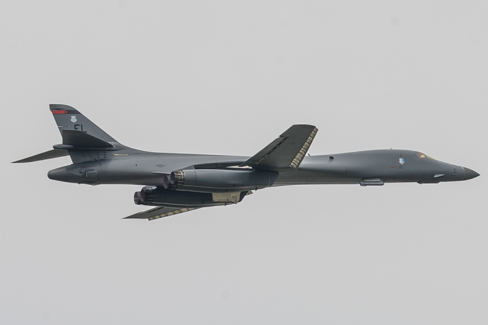 A B-1B Lancer assigned to Andersen Air Base, Guam, performs a low level flight over Osan Air Base, Republic of Korea, Sept. 21, 2016. The B-1 is the backbone of the U.S. long-range bomber mission and is capable of carrying the largest payload of both guided and unguided weapons in the Air Force inventory. The flight was the closest a B-1 has ever flown to the border between the Republic of Korea and North Korea. (U.S. Air Force photo by Senior Airman Dillian Bamman)