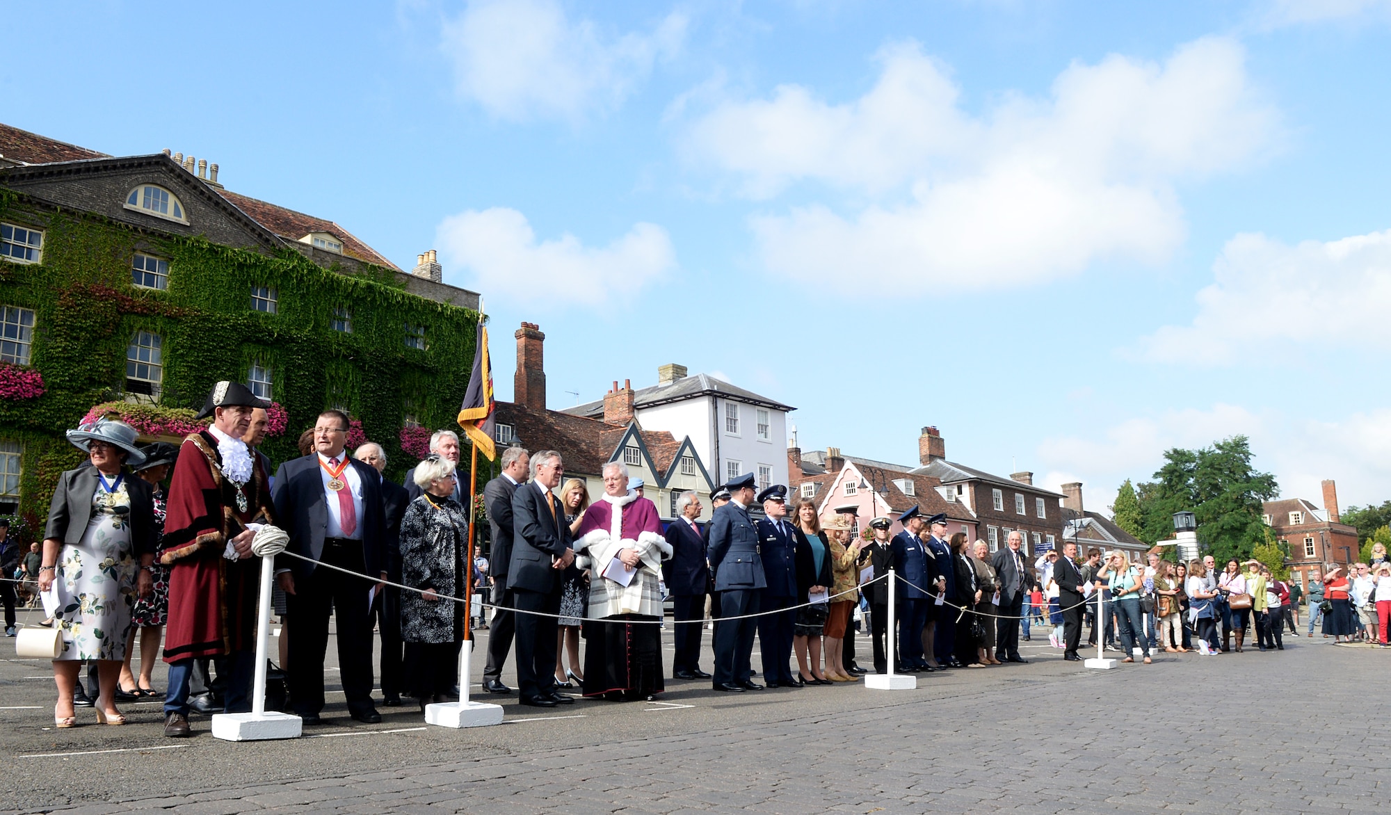 Veterans, community leaders and members of the armed forces prepare for the Battle of Britain parade Sept. 19, 2016, in Bury St. Edmunds, England. The Battle of Britain is a historical event during that occurred World War II during which the Royal Air Force defended the U.K. against the German air force, Luftwaffe, in 1940. (U.S. Air Force photo by Airman 1st Class Tenley Long)
