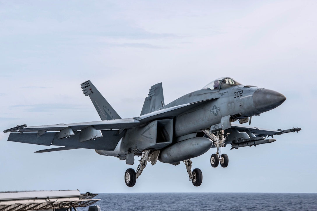 An F/A-18E Super Hornet assigned to Strike Fighter Squadron 115 launches from the flight deck of the aircraft carrier USS Ronald Reagan during Valiant Shield 2016 in the Philippine Sea, Sept. 15, 2016. Navy photo by Petty Officer 3rd Class Nathan Burke