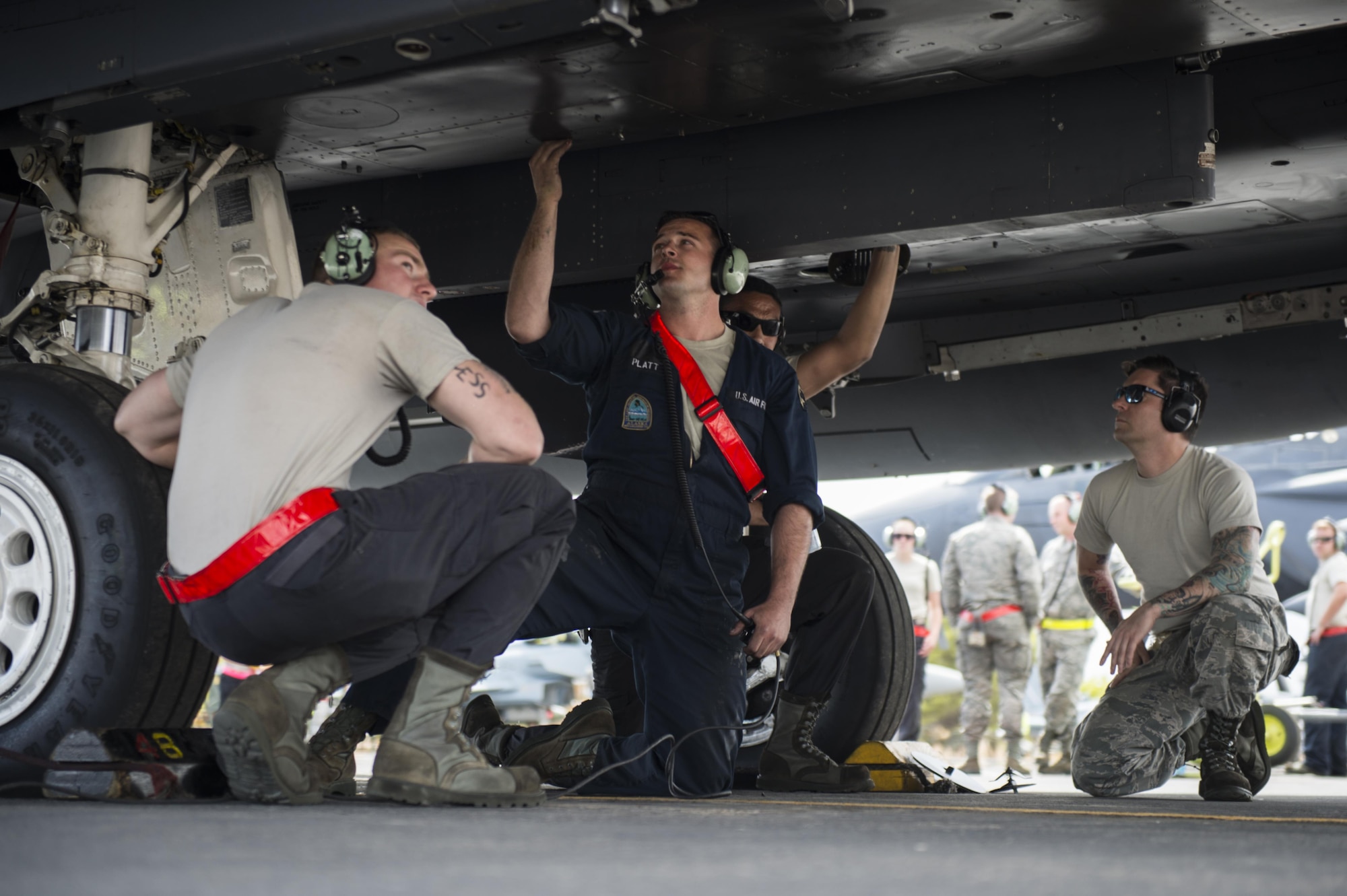 Dedicated crew chiefs from the 48th Aircraft Maintenance Squadron conduct a pre-flight inspection before a sortie in support of Tactical Leadership Programme 16-3 at Los Llanos Air Base, Spain, Sept. 15.Throughout its 39-year history, TLP has become the focal point for NATO’s Allied Air Forces tactical training, developing the knowledge and leadership skills necessary to face today's challenges. (U.S. Air Force photo/ Staff Sgt. Emerson Nuñez)