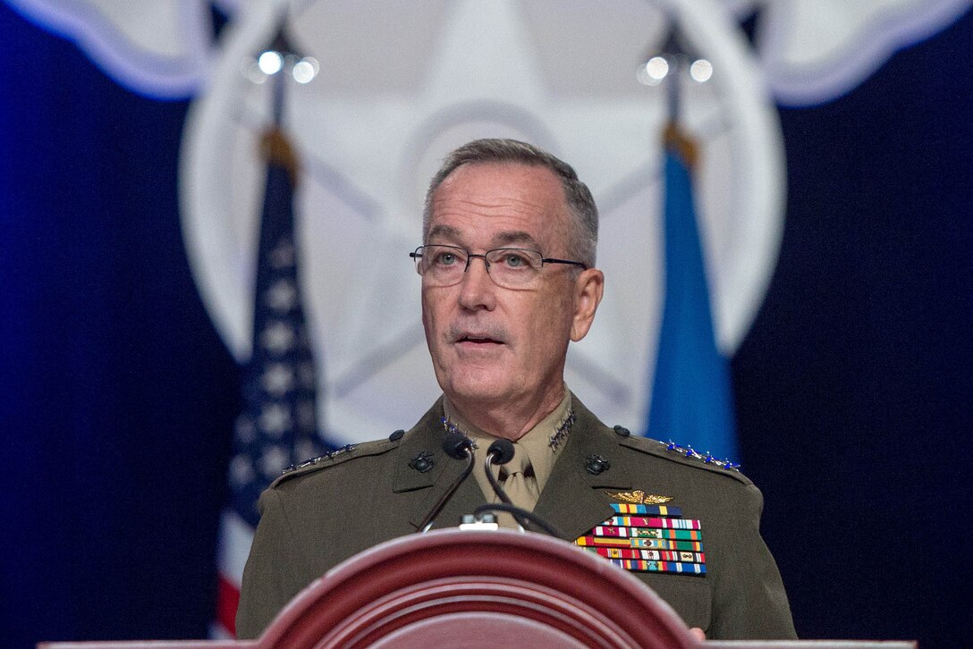 Marine Corps Gen. Joe Dunford, chairman of the Joint Chiefs of Staff, addresses participants at the Air Force Association's Air, Space and Cyber Conference at National Harbor, Md., Sept. 21, 2016. DoD photo by Navy Petty Officer 2nd Class Dominique A. Pineiro