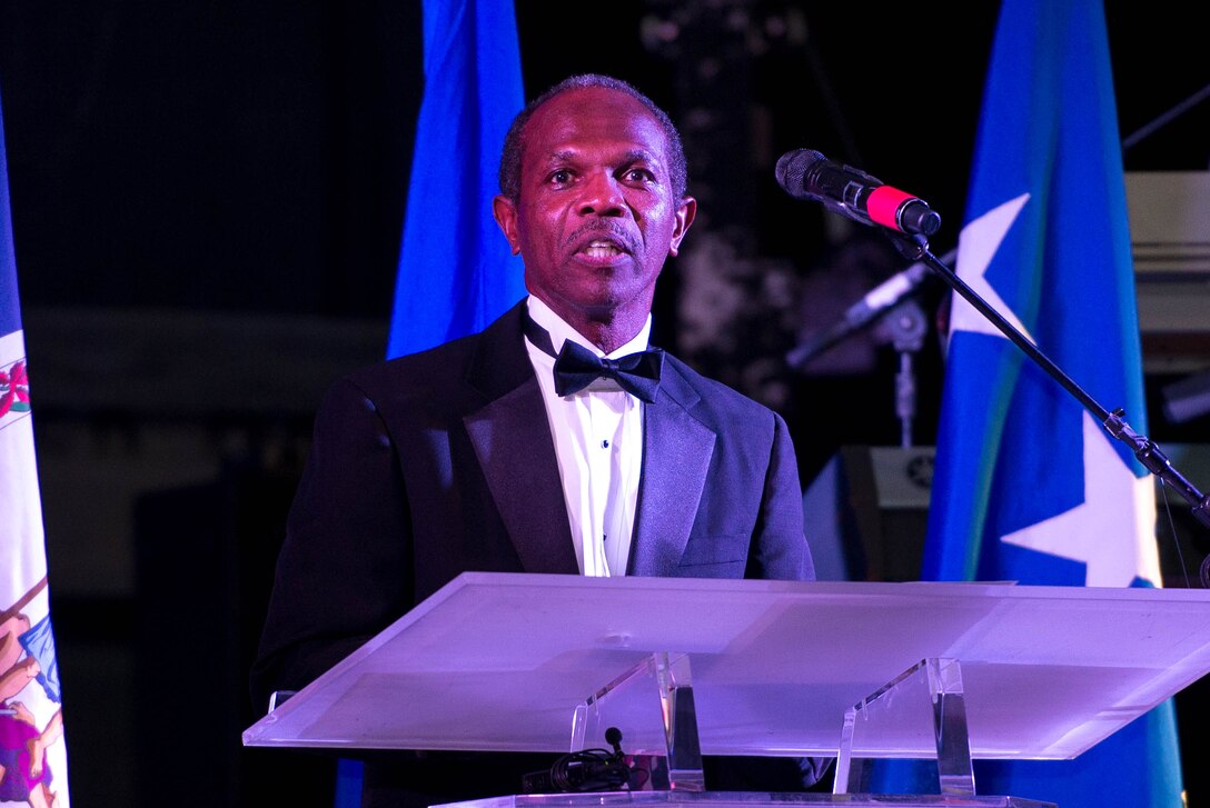 Donny Tuck, Hampton mayor, speaks at the 100-year Gala celebration at the Hampton Roads Convention Center in Hampton, Va., Sept. 17, 2016. In 1916, the National Advisory Committee for Aeronautics established Langley Field as a joint airfield for U.S. Army, U.S. Navy and NACA aircraft. (U.S. Air Force photo by Airman 1st Class Derek Seifert)