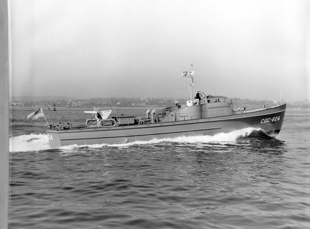 A newly launched 83-footer, the GC-624 (later 83373 & CG-14 in Rescue Flotilla 1).  These wooden-hulled cutters were all built by Wheeler Shipyard in Brooklyn, New York.  The first 145 cutters were fitted with an Everdur bronze wheelhouse but due to a growing scarcity of that metal during the war, the latter units were fitted with a plywood wheelhouse.  A total of 230 83-footers were built and entered service with the Coast Guard during the war.  Twelve other 83-footers were built for the Navy and were transferred to Latin American navies.

Note the 20mm/80 on her quarterdeck and the depth charge tracks off her stern.