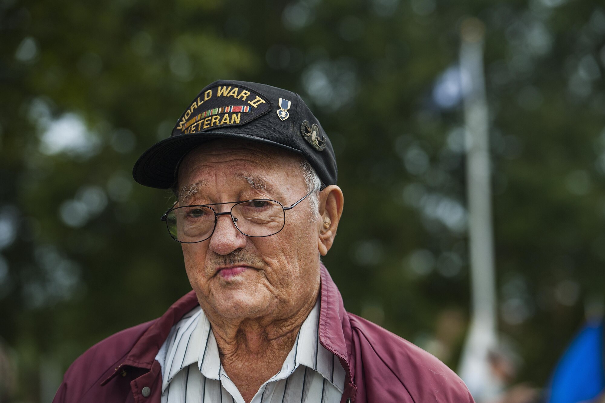 Allen Orndorff, a U.S. Army World War II veteran from the 101st Airborne Division, takes a moment of silence before meeting service members and civilians from Team Langley after a Prisoner of War/Missing in Action closing ceremony at Joint Base Langley-Eustis, Va., Sept. 16, 2016. 72 years ago, Orndorff fought the Nazis during “D-day” on the 50-mile coastlines of Normandy, France, with 160,000 Allied comrades who on June 6, 1944. Orndoff and members of Team Langley attended the ceremony to pay tribute to more than 83,400 POWs who are still missing today, and honor those who survived and returned wars fought in the past and present. More than 150,000 Americans have been held as prisoners of war throughout history and today. (U.S. Air Force photo by Staff Sgt. Nick Wilson/Released)