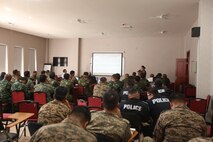 Service members from various nations listen to a welcome brief concerning the seminar portion of Non-Lethal Executive Seminar (NOLES) 2016 in Ulaanbaatar, Mongolia, Sept. 21, 2016. NOLES includes a leadership seminar hosting senior leaders from more than 17 nations. Both the United States and Mongolia have a continuing interest in strengthening their partnership with other Pacific nations, which will provide the cornerstone for security and stability in the region. 