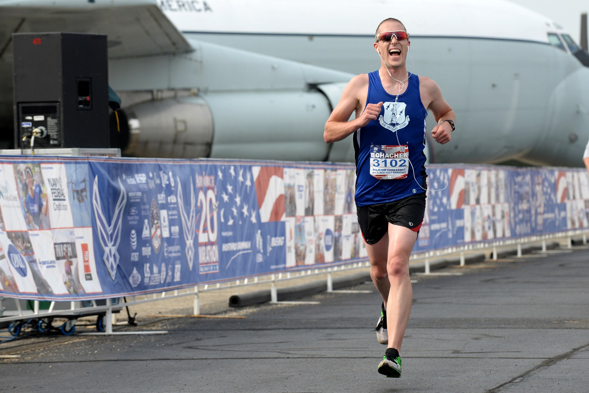 1st. Lt. Cody Bohachek, Indiana, works through the finish of the Air Force Half-Marathon Sepetember 17, 2016, at Wright Patterson A.F.B, Ohio. Bohachek competed for the Air National Guard marathon team in the MAJCOM Challenge. (U.S. Air National Guard photo by Senior Master Sgt. Ralph Branson/Released)
