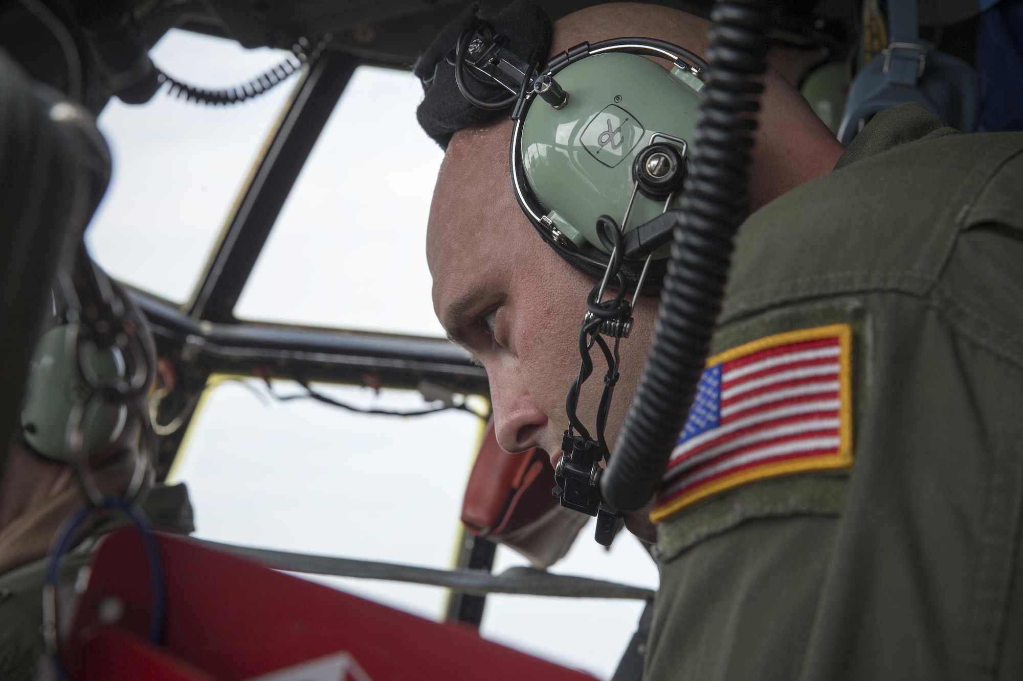 Staff Sgt. Michael Allison, 36th Airlift Squadron C-130 Hercules flight engineer, performs a pre-flight inspection at Yokota Air Base, Japan, Sept. 17, 2016, during the 2016 Japanese-American Friendship Festival. The 36 AS demonstrated their airdrop capabilities to festivalgoers. Yokota welcomed over 135,000 visitors for the festival. (U.S. Air Force photo by Yasuo Osakabe/Released)  