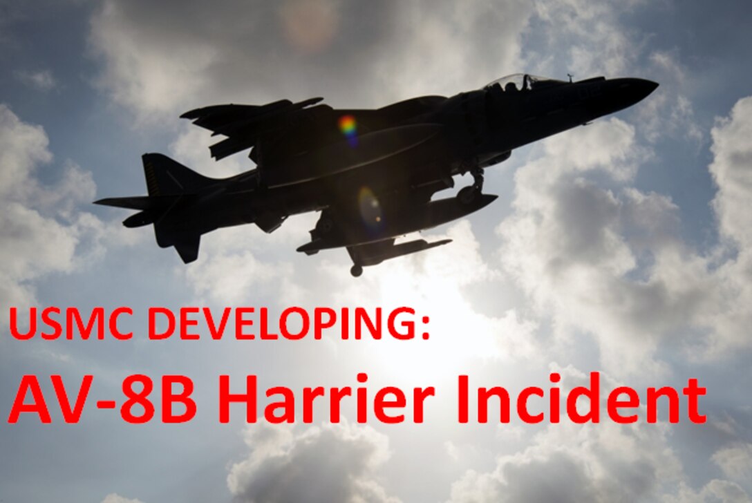 (Stock Photo) A U.S. Marine Corps AV-8B Harrier pilot ejected safely from his aircraft today at approximately 2:00 p.m. off the coast of Okinawa.

The pilot was rescued successfully by the 33rd Rescue Squadron, 18th Wing, U.S. Air Force out of Kadena Airbase.

The aircraft appears to have crashed in the ocean 100 nautical miles east of Okinawa.

The aircraft was assigned to the 31st Marine Expeditionary Unit, Okinawa, Japan.

The cause of the incident is under investigation.
