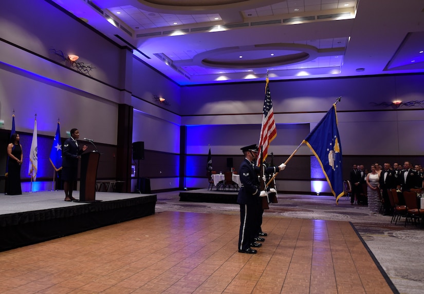 Airmen from the Joint Base Charleston Honor Guard present the colors during the national anthem prior to the 2016 Air Force Ball, Sept. 17, 2016 at the Charleston Convention Center here. The theme for this year’s event was, “Profession of Arms: Forging the American Airman.” The ball celebrated the people and events that shaped the Air Force through its 69-year history.