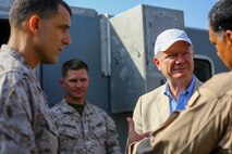 U.S. Ambassador Marc J. Sievers speaks with U.S. Marine Brig. Gen. Francis L. Donovan, Commanding General of Task Force 51 Naval Amphibious Force, and 5th Marine Expeditionary Brigade, and Master Chief Petty Officer Dennis Amador with Assault Craft Unit 4, during a bilateral non-combatant evacuation exercise at the U.S. Embassy, Muscat, Oman, Sept. 21, 2016. The non-combatant evacuation exercise is an opportunity for the United States and Oman to practice a bilateral mission of quickly providing security and safety to U.S. and international citizens abroad during a natural disaster or contingency.