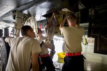 Dedicated crew chiefs from the 48th Aircraft Maintenance Squadron replace a hydraulic pump after a sortie in support of Tactical Leadership Programme 16-3 at Los Llanos Air Base, Spain Sep. 20.Training programs like the TLP showcase how the U.S. works side-by-side with NATO Allies and partners every day training to meet future security challenges as a unified force. (U.S. Air Force photo/ Staff Sgt. Emerson Nuñez)