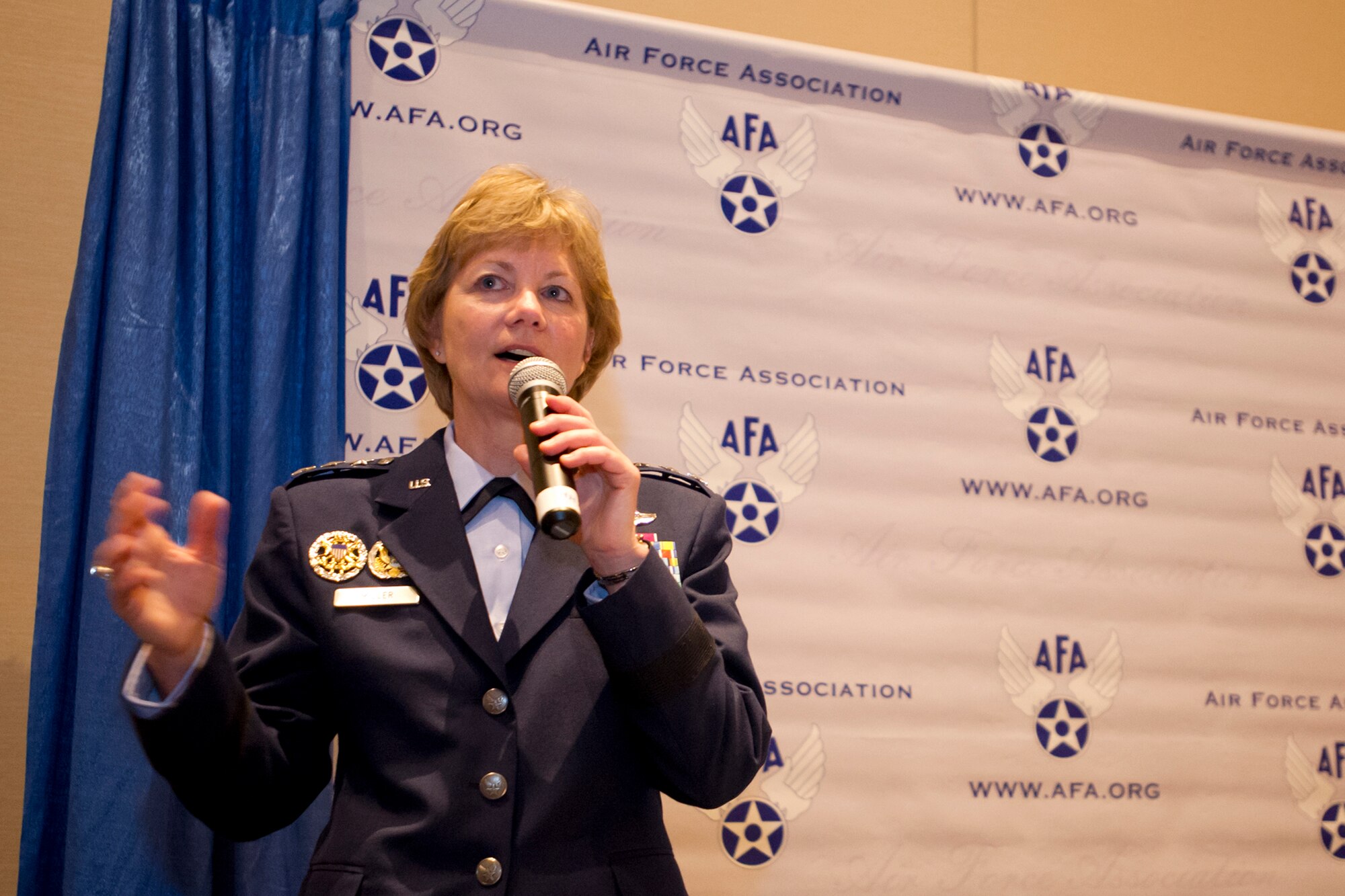 Lt. Gen. Maryanne Miller, the Air Force Reserve Command commander and chief of the Air Force Reserve, discusses protecting, building and shaping the future of the Reserve during the Air Force Association's Air, Space and Cyber Conference in National Harbor, Md., Sept. 20, 2016. (U.S. Air Force photo/Staff Sgt. Kat Justen)
