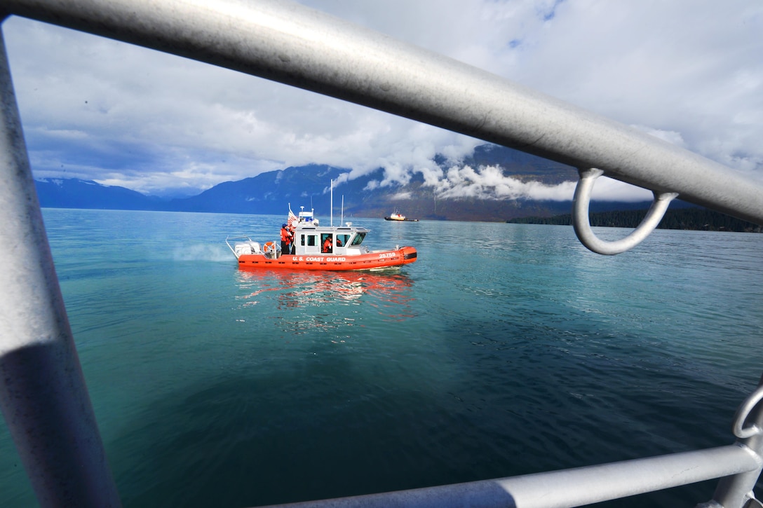 A Coast Guard Station 25-foot response boat comes alongside a Coast Guard Station Valdez 45-foot response boat during towing drills in Prince William Sound, Alaska, Sept. 13, 2016. The station has one of the Coast Guard's largest areas of responsibility, covering the entire Prince William Sound, including the towns of Cordova and Whittier. Coast Guard photo by Petty Officer 1st Class Bill Colclough