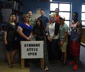 Volunteers from the Airman’s Attic pose for a photo Sept. 1, 2016, at Malmstrom Air Force Base, Mont. Volunteers are needed to keep, the Airman’s Attic operational and any active military card holders or dependents can volunteer. (U.S. Air Force photo/Senior Airman Jaeda Tookes)