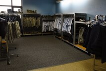 Uniforms are displayed at the Airman’s Attic Sept. 1, 2016, at Malmstrom Air Force Base, Mont. The Airman’s Attic is open to active military card holders and dependents. (U.S. Air Force photo/Senior Airman Jaeda Tookes)