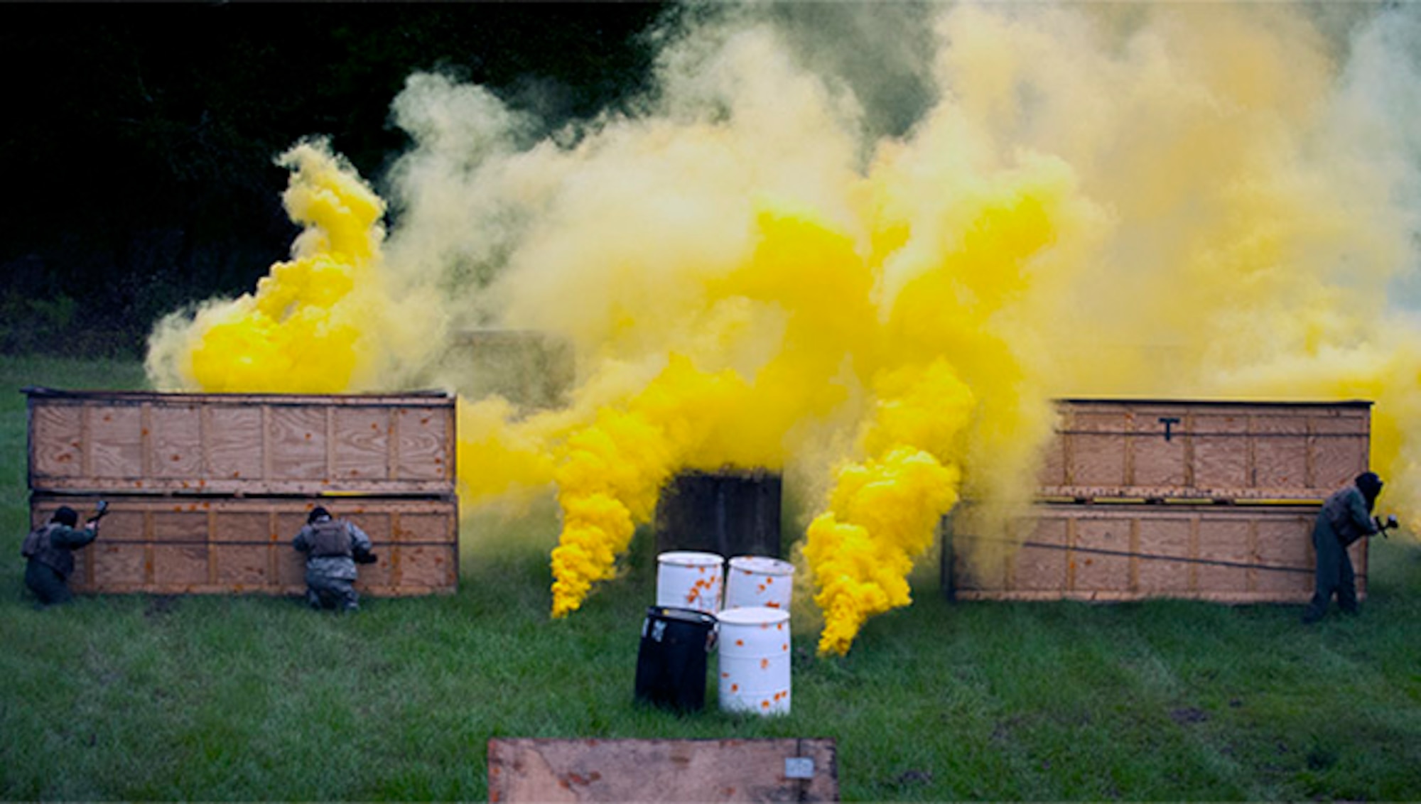 U.S. Air Force Airmen from the 74th Fighter Squadron participate in combat survival training, Sept. 13, 2016, at Moody Air Force Base, Ga. Tech. Sgt. Travis Siegwart is one of the 347th Operations Support Squadron’s survival, evasion, resistance and escape specialists who designed the new, 2 square mile area training course, which is used to simulate a real-world, high-threat environment. (U.S. Air Force photo by Airman 1st Class Daniel Snider)