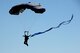 A member of the U.S. Air Force Wings of Blue parachute team descends toward Sheppard Air Force Base, Texas, during the 75th Anniversary Air Show Celebration, Sept. 17, 2016. Wings of Blue opened the air show with a demonstration by Dana Bowman, a skydiver and retired U.S. Army sergeant first class. (U.S. Air Force photo/Senior Airman Kyle E. Gese)