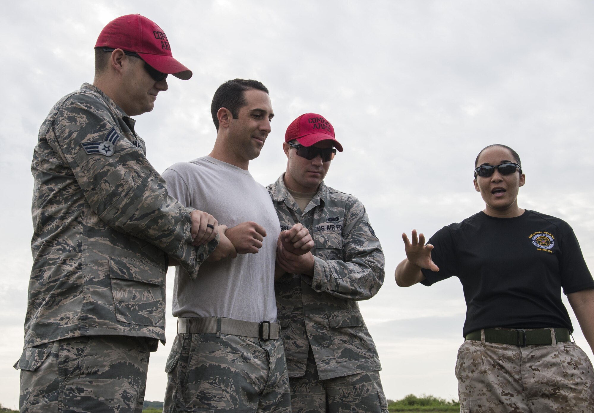 Maj. Kazimir Kostrubala, 375th Logistics Readiness Squadron during a non-lethal weapons training September 8, 2016 at the Illinois National Guard Training Center in Sparta Illinois. Attendees were trained on the Taser (HEMI device), FN 303 Less Lethal launcher, 12 gauge AA51 & AA52, 40 mm BA06 & BA08, WA97 non-lethal Claymore.  (U.S. Air Force photo by Airman 1st Class Gwendalyn Smith)
