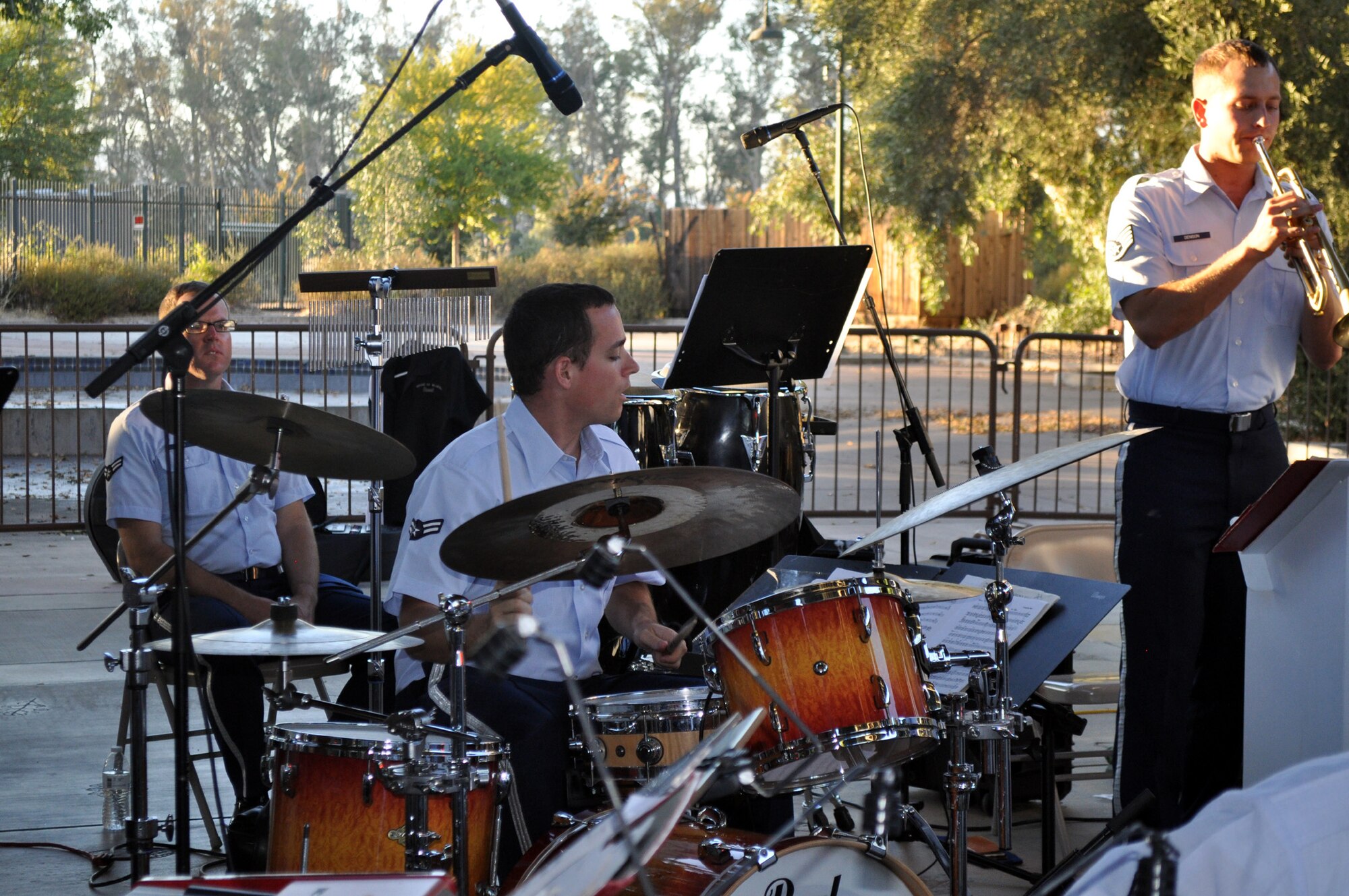 Col. Stephanie W. Williams, commander of the 349th Operation Group was a guest speaker at the 17th annual Vacaville Jazz Festival, Sunday, September 18, 2016.  This was a free, three-day event, also dubbed the “Save Our Music” festival, supporting music events and educational programs in Vacaville schools, which featured more than 30 artists and 300 musicians at two main venues, Town Square in downtown Vacaville and at the Nut Tree complex.
The Military Tribute on Sunday had a pause at 5 p.m. for a military presentation hosted by Suderow, with special guest Vacaville Mayor Len Augustine, a retired Air Force colonel; Col. John Klein Jr., the 60th Air Mobility Wing Base Commander. The presentation was a tribute to military personnel, ending with a performance by The Commanders of the Travis USAF Band of the Golden West. (U.S. Air Force photos/Ellen Hatfield) 
