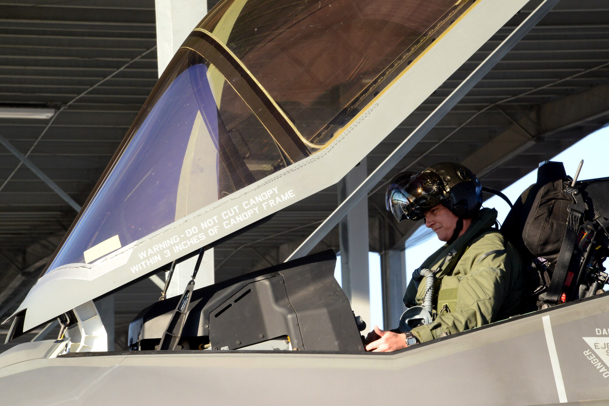 Royal Australian Air Force SQD LDR David Bell, 61st Fighter Squadron instructor pilot, prepares to fly an F-35 Lightning II Sept. 16, 2016, at Mountain Home Air Force Base, Idaho. Luke sent jets to Mountain Home AFB because it provides a unique opportunity for developing proficiency in the destruction of surface-to-air threats at their range complex. (U.S. Air Force photo by Tech. Sgt. Timothy Boyer)