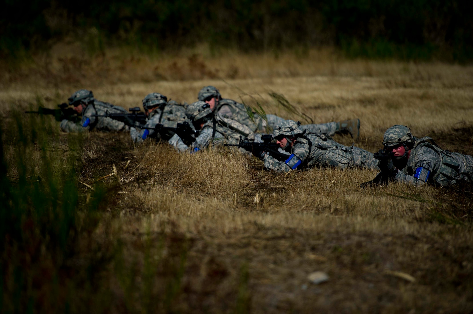 Citizen Airmen from the 446th Security Forces Squadron participate in a large-scale Field Training Exercise at Joint Base Lewis-McChord September 8 - 11th. The exercise challenged SFS members to train in an expeditionary environment and included U.S. Army aviation assets and medical personnel. (U.S. Air Force Reserve photo by Staff Sgt. Daniel Liddicoet)