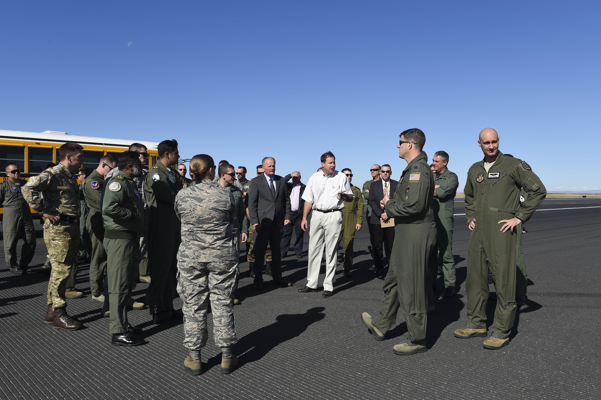 Members of the 62nd Airlift Wing, Air Mobility Command, and international mission partners tour the Grant County International Airport Sept. 21, 2016, as part of Air Mobility Command’s Mobility Guardian site visit. The more than eight international air crews will be participating in next year’s joint force exercise. (Air Force photo/ Staff Sgt. Naomi Shipley)