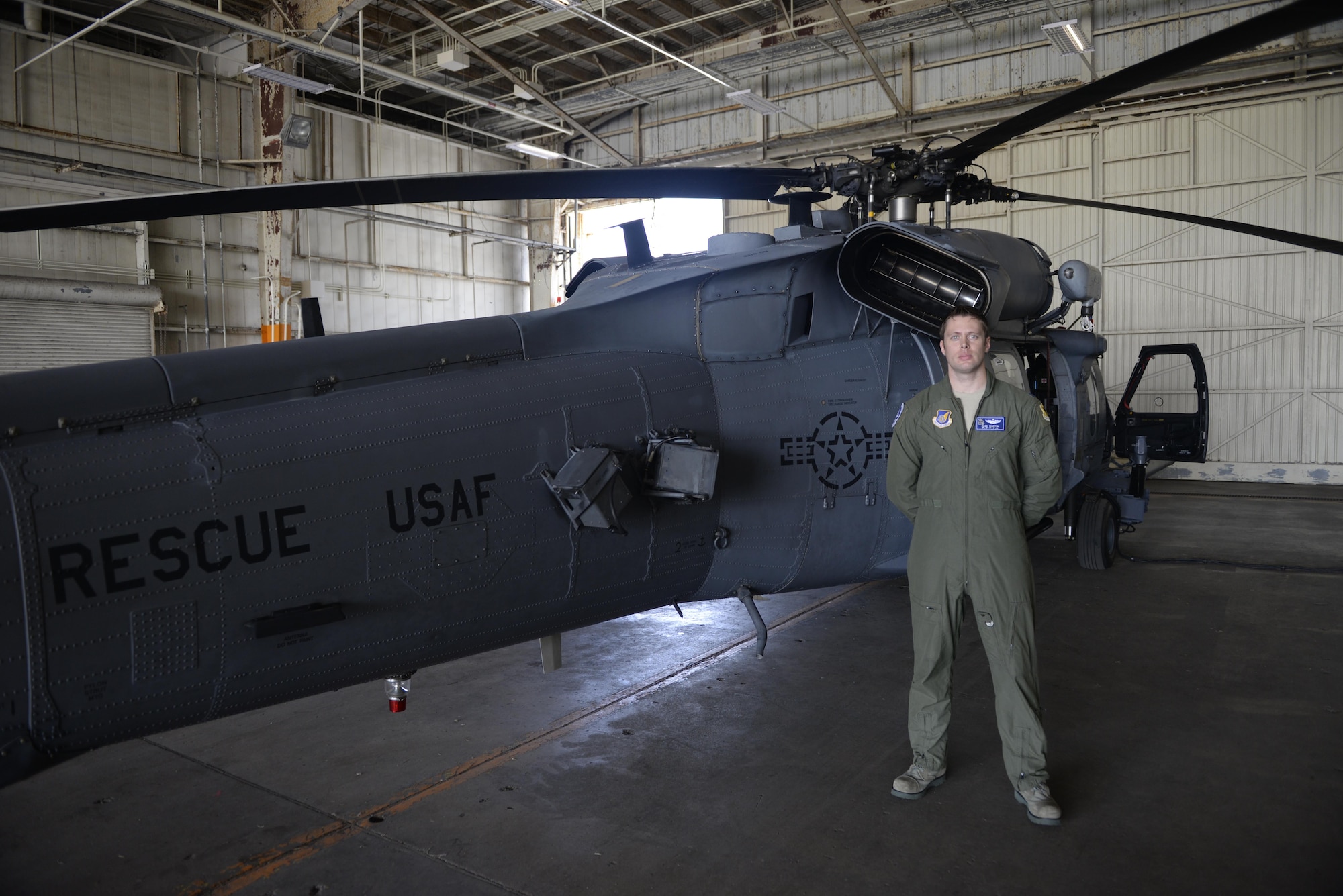 U.S. Air Force Capt. Zack Martin, 33rd Rescue Squadron pilot, was part of the team to rescue a III Marine Expeditionary Force pilot after he ejected from his AV-8B Harrier Sept. 22, 2016, off the coast of Okinawa, Japan. The pilot ejected safely from his aircraft and was rescued successfully by the 31st and 33rd Rescue Squadrons. (U.S. Air Force photo by Senior Airman Stephen G. Eigel)