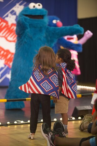 Military children and their families were treated to a live Sesame Street show hosted by the USO at Building AS-4000 on Marine Corps Air Station New River, Sept. 9. The Sesame Street/USO experience was designed to help families deal with the many challenges of military life including frequent moves.

For more information, current schedule and avaialable resources about the program, check out the USO website at https://www.uso.org/programs/the-sesame-street-uso-experience-for-military-families.

(U.S. Marine Corps photo by Cpl. Ned Johnson/Released)