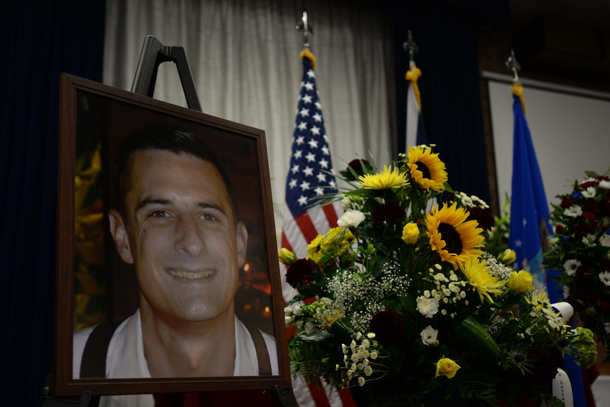 U.S. Air Force Staff Sgt. Joshua Wikston was remembered during a memorial service at the chapel on Royal Air Force Lakenheath, England, Sept. 22. Speakers at the ceremony remembered Wikston’s devotion to his family and friends. (U.S. Air Force photo/Airman 1st Class Eli Chevalier)