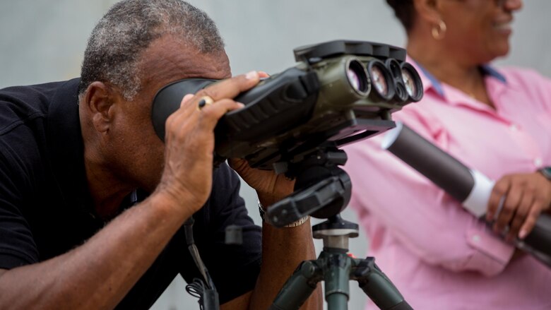 Retired Marine Maj. Gen. Anthony Jackson, now a board member of the Marines’ Memorial Association, looks through modern observation equipment during a visit aboard Marine Corps Base Camp Pendleton, Calif., Sept. 19, 2016. Many members of the MMA are retired senior and general officers, their visit to Camp Pendleton was an opportunity for them to see the advancements the military has made in technology. 