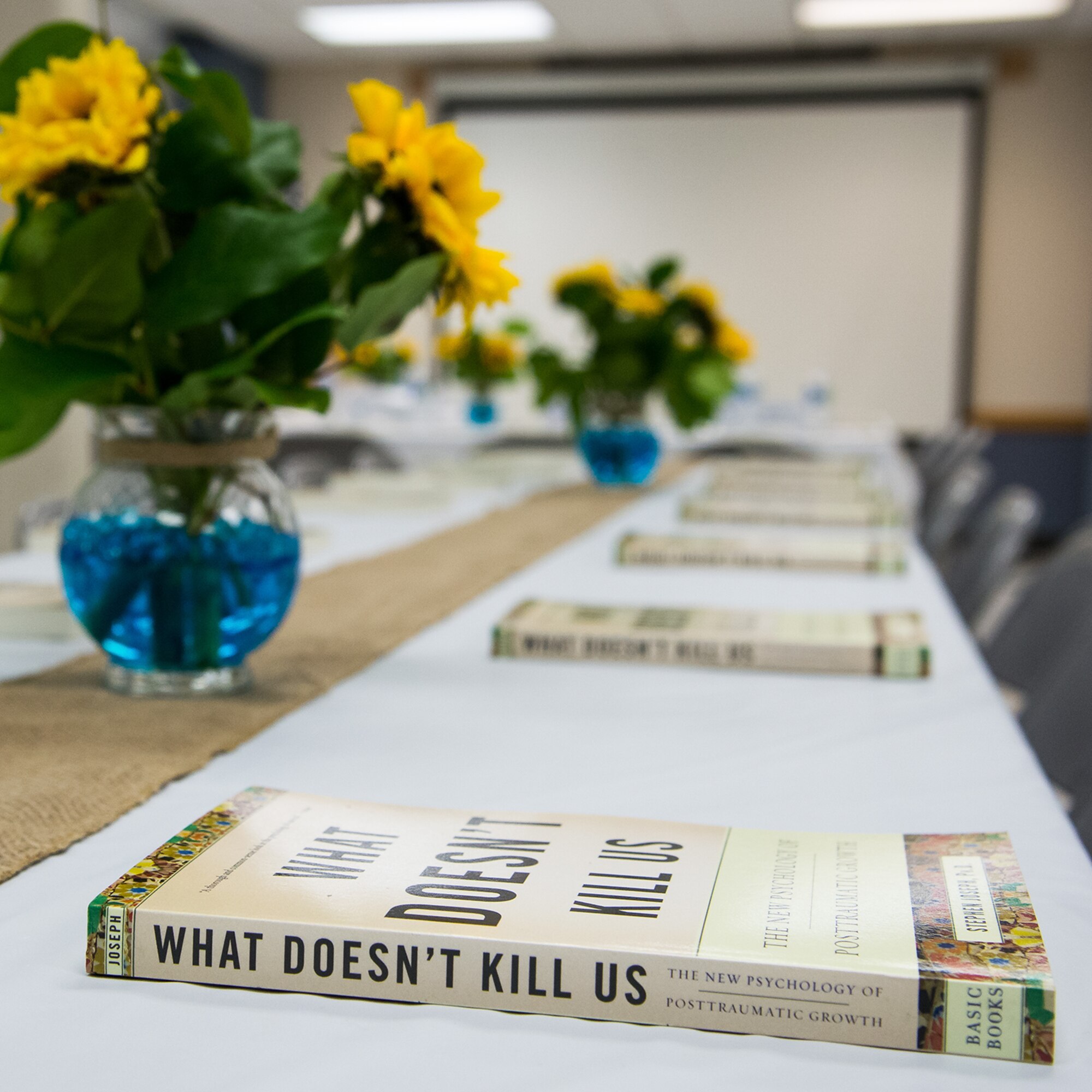 resiliency-themed books sit atop a table prior to the Spiritual Maintenance Breakfast at Hill Air Force Base, Utah, Sept. 22, 2016. Dozens of Team Hill military and civilian personnel gathered at the base chapel for fellowship, breakfast and spiritual maintenance. (U.S. Air Force photo by R. Nial Bradshaw)