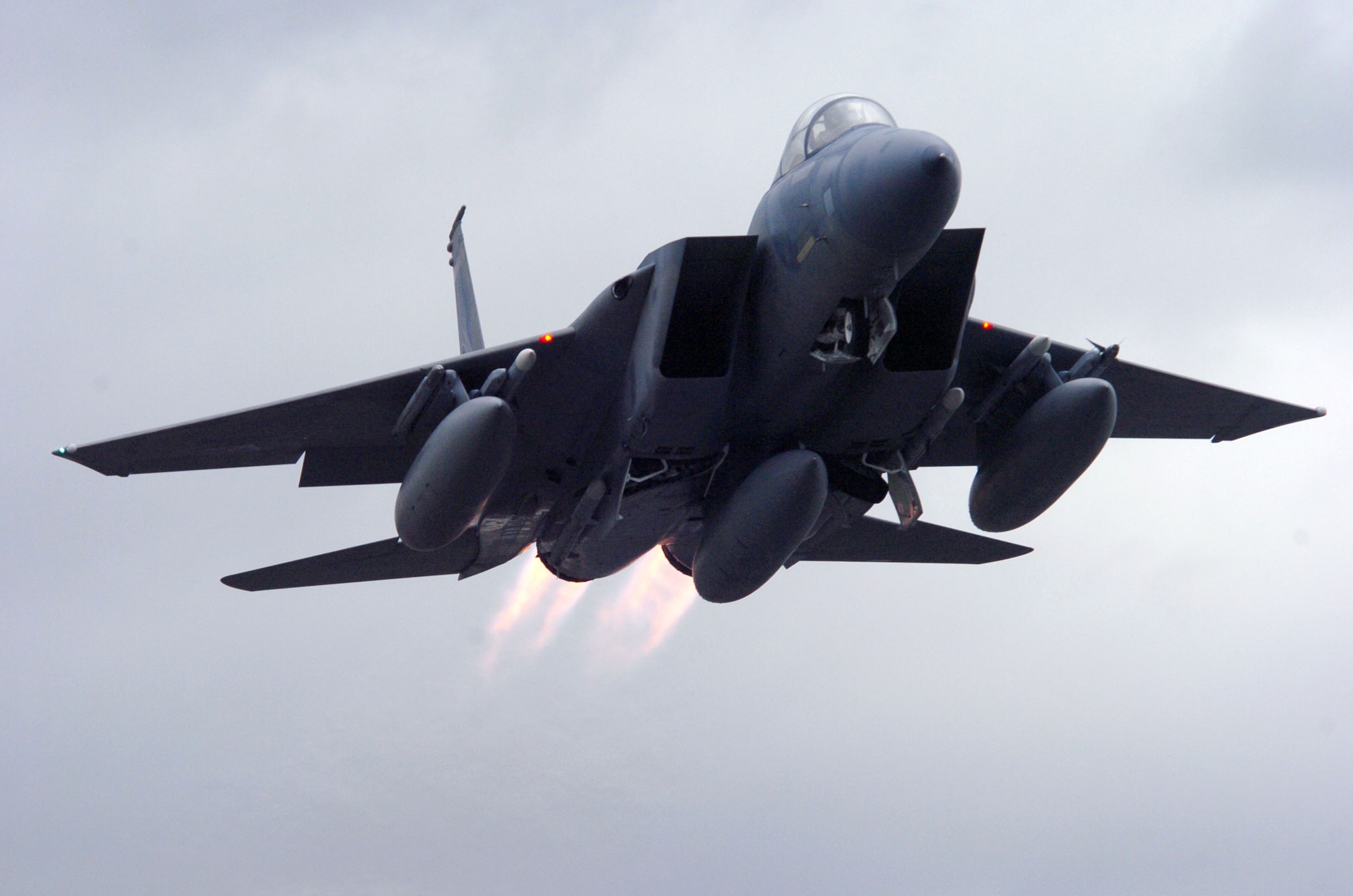 An F-15A from the 123 Fighter Squadron, 142 Fighter Wing, takes off from Portland Air National Guard Base, Portland, Oregon, in 2006 (U.S. Air Force photo by John Hughel) 