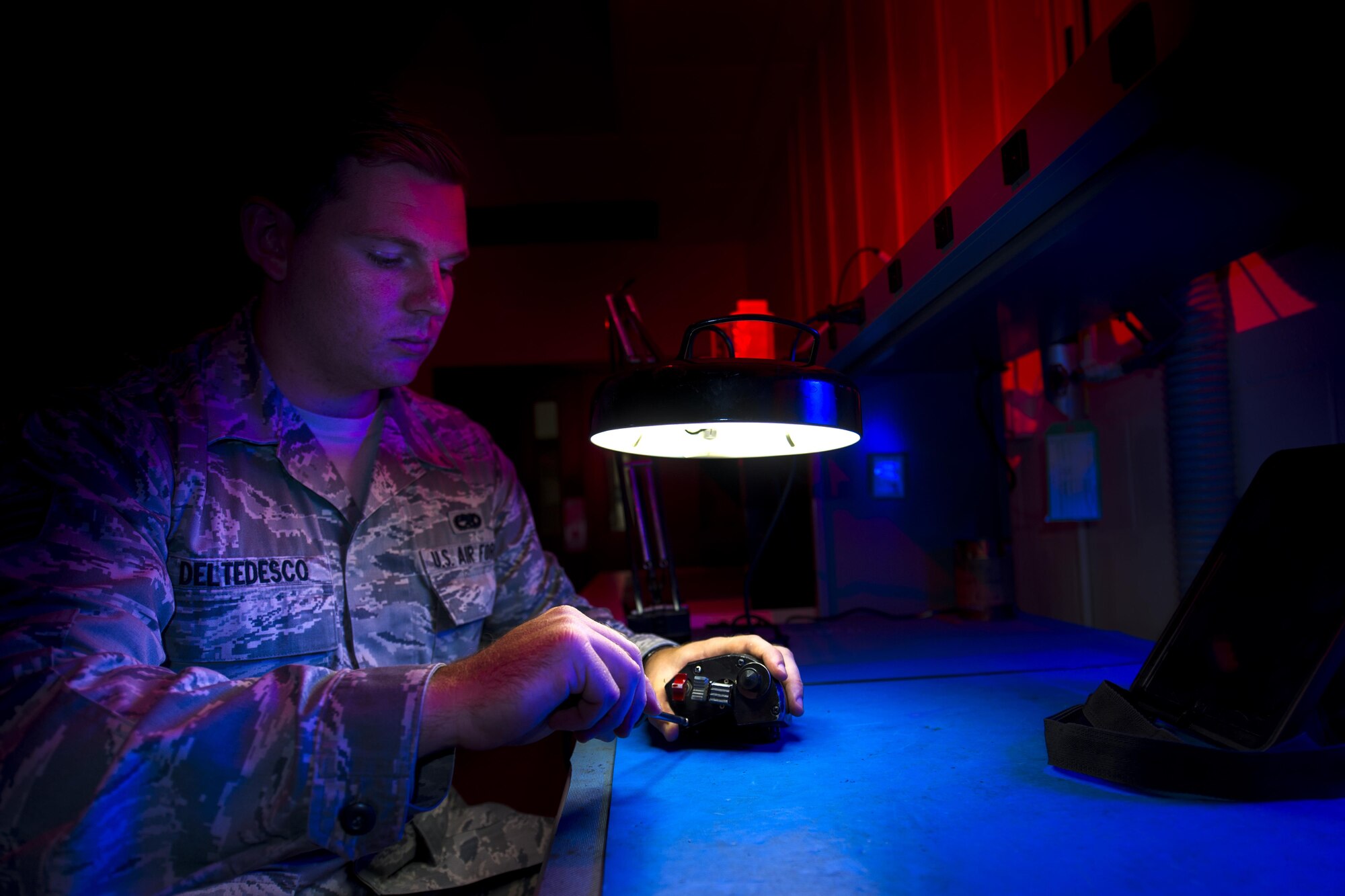 U.S. Air Force Senior Airman Jacob DelTedesco, 23d Component Maintenance Squadron electrical and environmental systems craftsman, removes a screw from a right-handed grip found in A-10C Thunderbolt IIs, Aug. 11, 2016, at Moody Air Force Base, Ga. Moody’s E and E shop found a cost-effective way of repairing the grips, which led to an Air Force-wide change and saved thousands of dollars. (U.S. Air Force photo by Airman 1st Class Daniel Snider)