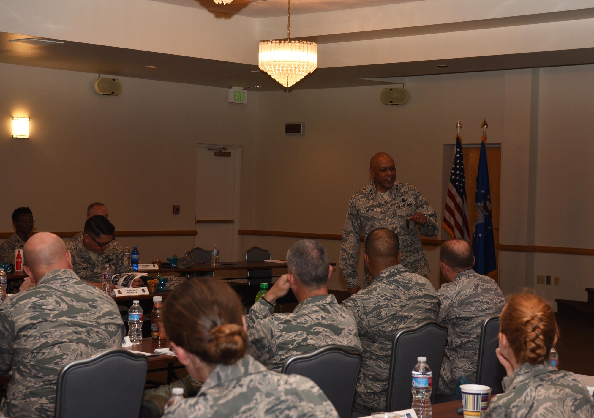 Maj. Gen. Anthony Cotton, 20th Air Force and Task Force 214 commander, speaks to 20th AF leadership during the fall 20th AF Senior Leadership Conference at F.E. Warren Air Force Base, Wyo., Sept. 20, 2016. Topics included efforts to improve mission execution and care for Airmen, strategic planning and ICBM culture. The conference gave 20th AF leadership an opportunity to work together to continually improve mission performance. 