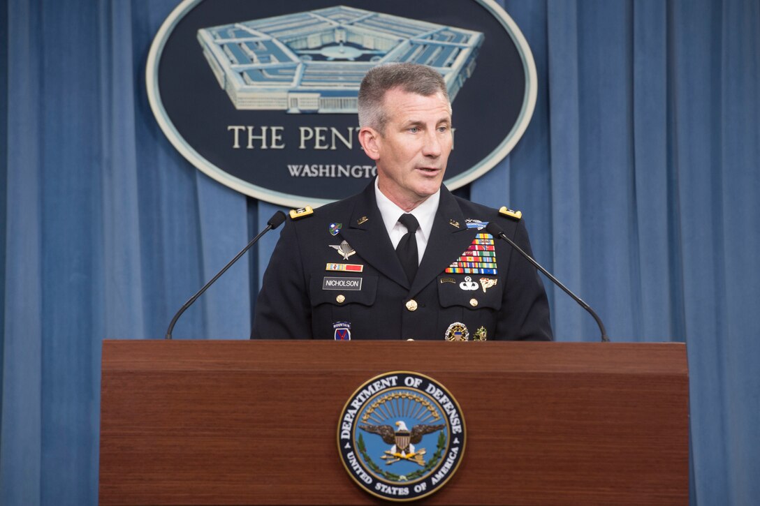 Army Gen. John. W. Nicholson, commander of the Resolute Support mission and U.S. Forces Afghanistan, provides an update on operations to reporters at the Pentagon, Sept. 23, 2016. DoD photo by Navy Petty Officer 1st Class Tim D. Godbee