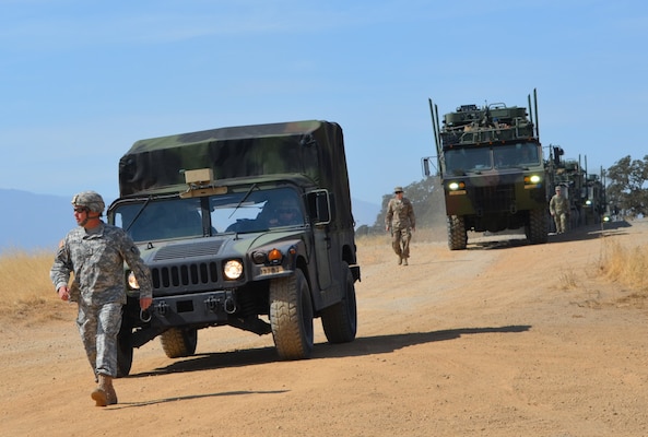 132nd Multi Role Bridging Company Soldiers convoy into Black Butte Lake recreation area to begin their drill weekend training.